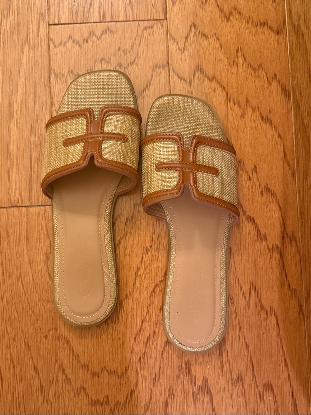 Woven Slide Sandals in Tan and Gold - Women's Casual Slip-Ons